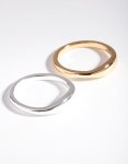 Silver & Gold Plated Wave Band Ring Set - M l
