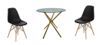 3 Piece 80CM Glass Table And Wooden Leg Chairs