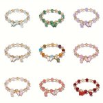 Flower Butterfly Glass Bracelet For Men women Beaded Hand String