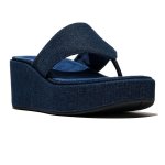 Platform Textile Denim Wedge Sandal - Dark Denim - 8