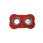 Non-slip S S Double Pet Bowl - Red