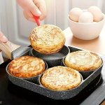 1PC Four-hole Fried Egg Pot Household Non-stick Fry Pan For Egg Pancake Maker Egg Burger Pan With Wooden Handle