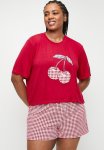 Cotton On Plus So Soft Short Sleeve Jersey Sleep Set - Warm Cherry gingham