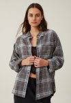 Cotton On Boyfriend Flannel Shirt - Veronica Check Graphite