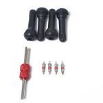 Snap-in Short Black Rubber Valve Stem TR414 4-PACK With Valve Core Wrench For Tubeless 0.453 Inch 11.5MM Rim Holes On Standard V