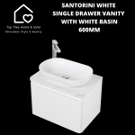 Santorini White Single Drawer Vanity With White Basin - 600MM