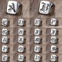 1PC Fashion Trendy 26 Letters Men's Square Stainless Steel Ring