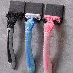 1PC Plastic Razor Holder With Sponge Hook - Self-adhesive Shaving Razor Storage Rack Multi-use Wall Mounted Organizer For Bathro