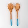 Wooden Serving Spoon With Enamel Ocean - Set Of 2