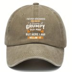 Cool Hippie Curved Brim Baseball Cap Grumpy Print Distressed Cotton Trucker Hat Snapback Hat For Casual Leisure Outdoor Sports