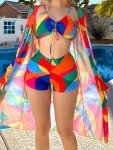 Contrast Color Women's Swimwear Set 3-PIECE Conservative Bikini With Cover-up Slimming Bathing Suit