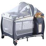 4 In 1 Pack And Play Portable Nursery Center Baby Playard With Bassinet &changing Table Foldable Baby Crib Travel Playpen With W