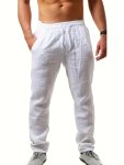 Men's Solid Casual Breathable Drawstring Trousers For Summer Casual Daily Wear And Holiday Resorts