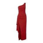 Red One Shoulder Pleat Maxi Dress