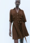 Tie-belt Shirt Dress - Dark Khaki Green