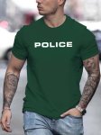 Police Print Short Sleeved T-Shirt Casual Comfy Versatile Tee Top Men's Everyday Spring summer Clothing