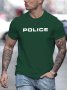POLICE Print Short Sleeved T-shirt Casual Comfy Versatile Tee Top Men's Everyday Spring/Summer Clothing