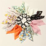 10PCS Floral Pattern Scarves Hair Tie Sweet Pattern Scarf Hair Ring Ponytail Holder Hair Bands Women Female Hair Accessories