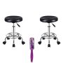 Diyya Rolling Barstool With Lint Roller- Set Of 2 - Black