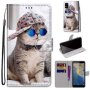 For Zte Blade A31 Coloured Drawing Cross Texture Horizontal Flip Pu Leather Case With Holder & Card Slots & Wallet & Lanyard Slant Hat Blue Mirror Cat