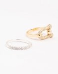 Mixed Metals Cubic Zirconia Rings 2-PACK - M l