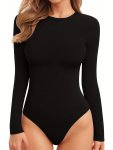 Solid Crew Neck Skinny Bodysuit Casual Long Sleeve Bodysuit Women's Clothing