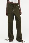 Linen-blend Pull-on Trousers - Dark Khaki Green