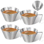Carrottimes 4PCS Stainless Steel Espresso Cups Double Spout Metal Espresso Measuring Cup With Handle Dual Scale Espresso Shot Cu