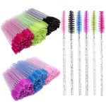 50PCS Crystal Eyelash Mascara Brushes Wands For Eye Lash Extension Eyebrow And Makeup