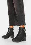 Wide Fit Buckle Lace Up Chunky Hiker Boots - Black