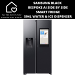 Samsung Black Bespoke Ai Side By Side Smart Fridge - 594L Water & Ice Dispenser