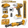 Ingco Cordless 20V Lithium-ion Impact Wrench 300NM And Drive Ratchet 65NM Brushless Kit COSLI23066