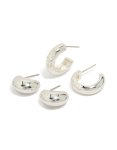 Silver Plated Cubic Zirconia Bezel & Chubby Open Hoop Earrings 2-PACK