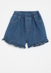 PoP Candy Frilled Hem Denim Shorts-dark Blue