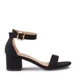 Black Lycra Mid Heel Ankle Buckle Sandal