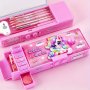 1PC With Combination Lock Multifunctional Stationery Box Smart Girls Combination Lock High-tech Pen Box Pencil Box Girls Automatic Double-layer Pen Bag Surprising Holiday Gift