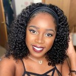Shoulder Length Deep Wave Synthetic Wigs With Headband For Women Glue Free 30.48CM Black Light Brown Burgundy Elegant For Daily