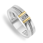 Yellow Gold & Sterling Silver Diamond Rope Detail Men&apos S Wedding Band