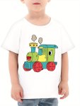 Cartoon Train Pattern Casual T-Shirt For Boys Short Sleeve Soft Comfy Tee Summer Outdoor Clothing
