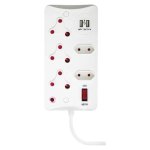 Flash Multiplug 5 Way With 2 USB Ports Surge Protected