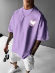 Creative Heart Print Outdoor Sports T-Shirt For Men Casual Short Sleeve Round Neck Top Fashion Trendy Tee Summer Comfortable Top