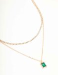 Goldair Gold Diamante & Baguette Cut Green Diamante Layered Necklace