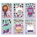6 Sheets Cute Kitten Puzzle Stickers Cartoon Interactive Educational Puzzle Magazine Diy Face-changing Stickers As Halloween Chrismas Gift