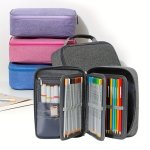 Large Capacity Canvas Pencil Case With Handle Multi-compartment Artist Sketch & Coloring Pencil Storage Bag Multi-function Parti