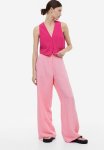 Wide Linen-blend Trousers - Pink