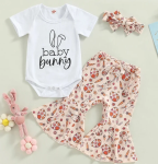 Baby Bunny Romper With Bellbottoms And Headband Peach