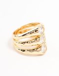 Goldair Gold Plated Textured 3 Row Cubic Zirconia Ring - M l