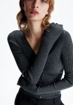 Studio: Statement-button Wool Cardigan - Dark Grey Marl