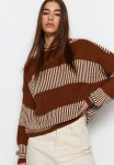 Wide Pattern Striped Knitted Sweater - Brown