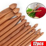 12PCS SET Diy Crochet Hooks Set Bamboo Handle Crochet Knitting Tool Crafts 3MM-10MM